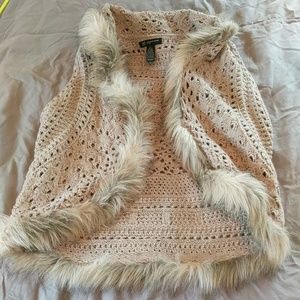 Knit Wool Vest with Faux Fur Trim